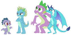 Size: 902x454 | Tagged: safe, artist:cindyter, artist:selenaede, base used, character:princess ember, character:spike, parent:princess ember, parent:spike, parents:emberspike, species:dragon, ship:emberspike, dragoness, family, female, male, offspring, shipping, simple background, straight, trace, white background