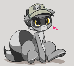 Size: 1595x1421 | Tagged: safe, artist:pabbley, oc, oc:bandy cyoot, species:pony, clothing, hat, heart, raccoon, raccoon pony, regular show, rigby, solo, striped tail, underhoof, wide hips