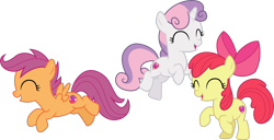 Size: 5878x3000 | Tagged: safe, artist:cloudyglow, artist:parclytaxel, character:apple bloom, character:scootaloo, character:sweetie belle, species:earth pony, species:pegasus, species:pony, species:unicorn, episode:the break up break down, .ai available, bow, cute, cutealoo, cutie mark, cutie mark crusaders, diasweetes, eyes closed, female, filly, hair bow, open mouth, simple background, the cmc's cutie marks, transparent background, vector