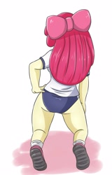 Size: 1821x2853 | Tagged: safe, artist:sumin6301, edit, character:apple bloom, my little pony:equestria girls, ass, away from viewer, bloom butt, butt, clothing, female, legs, shirt, shoes, simple background, sneakers, socks, solo, thighs, white background