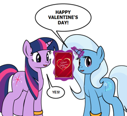 Size: 598x544 | Tagged: safe, artist:dekomaru, edit, character:trixie, character:twilight sparkle, species:pony, ship:twixie, tumblr:ask twixie, ask, ask twixie 2.0, female, holiday, lesbian, shipping, tumblr, valentine's day, valentine's day card