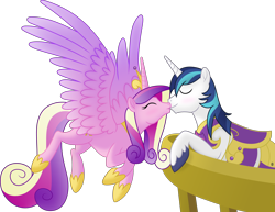 Size: 4888x3768 | Tagged: safe, artist:egophiliac, artist:negatif22, character:princess cadance, character:shining armor, species:alicorn, species:pony, species:unicorn, ship:shiningcadance, female, flying, kissing, male, mare, shipping, stallion, straight, vector