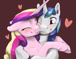 Size: 1650x1275 | Tagged: safe, artist:silfoe, character:princess cadance, character:shining armor, species:alicorn, species:pony, species:unicorn, royal sketchbook, ship:shiningcadance, blushing, brown background, cuddling, cute, cutedance, dawwww, eyes closed, female, heart, hnnng, hug, lucky bastard, male, mare, nuzzling, one eye closed, precious, pure, shining adorable, shipping, silfoe is trying to murder us, simple background, snuggling, stallion, straight, wholesome