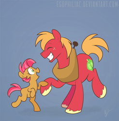 Size: 800x812 | Tagged: safe, artist:egophiliac, character:babs seed, character:big mcintosh, species:earth pony, species:pony, cousins, dancing, male, stallion