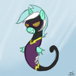Size: 700x700 | Tagged: safe, artist:johnjoseco, character:lyra heartstrings, species:sea pony, clothing, colored, costume, female, goggles, seapony lyra, shadowbolts, shadowbolts costume, shoo be doo, solo, species swap