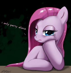 Size: 900x913 | Tagged: safe, artist:johnjoseco, edit, character:pinkamena diane pie, character:pinkie pie, species:earth pony, species:pony, bored, dialogue, dialogue edit, female, looking at you, mare, photoshop, sigh, signature, simple background, solo