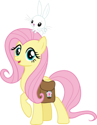 Size: 3000x3857 | Tagged: safe, artist:cloudyglow, character:angel bunny, character:fluttershy, species:pegasus, species:pony, episode:just for sidekicks, g4, my little pony: friendship is magic, .ai available, cute, female, mare, open mouth, rabbits riding ponies, raised hoof, saddle bag, shyabetes, simple background, transparent background, vector