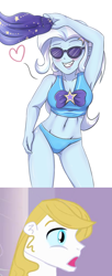 Size: 871x2133 | Tagged: safe, artist:sumin6301, edit, editor:jdueler11, character:prince blueblood, character:trixie, ship:bluetrix, equestria girls:forgotten friendship, g4, my little pony: equestria girls, my little pony:equestria girls, adorasexy, armpits, belly button, bikini, bikini bottom, breasts, cleavage, clothing, cute, diatrixes, equestria girls-ified, female, heart, male, sarong, sexy, shipping, simple background, smiling, straight, sunglasses, swimsuit, white background