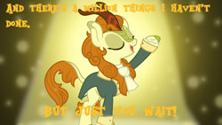 Size: 1600x900 | Tagged: safe, artist:cloudyglow, artist:sailortrekkie92, character:autumn blaze, species:kirin, episode:sounds of silence, g4, my little pony: friendship is magic, clothing, crossover, eyes closed, female, hamilton, solo, song reference, wallpaper