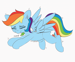 Size: 1024x844 | Tagged: safe, artist:pabbley, edit, editor:the dreaded, character:rainbow dash, species:pegasus, species:pony, color edit, colored, ear fluff, eyes closed, female, mare, simple background, smiling, solo, stretching, white background