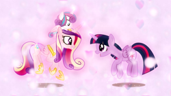 Size: 1600x900 | Tagged: safe, artist:cloudyglow, artist:sailortrekkie92, edit, character:princess cadance, character:princess flurry heart, character:twilight sparkle, character:twilight sparkle (alicorn), species:alicorn, species:pony, ladybugs-awake, and do a little shake, clap your hooves, cute, cutedance, dancing, female, filly, flurrybetes, mare, pony hat, sunshine sunshine, twiabetes, wallpaper, wallpaper edit