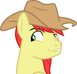Size: 3110x3000 | Tagged: safe, artist:cloudyglow, character:bright mac, species:pony, episode:the perfect pear, g4, my little pony: friendship is magic, .ai available, clothing, cowboy hat, hat, high res, male, simple background, smiling, smirk, solo, stallion, stetson, transparent background, vector