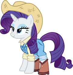 Size: 1450x1500 | Tagged: safe, artist:cloudyglow, character:rarity, species:pony, species:unicorn, episode:five to nine, g4, my little pony: equestria girls, my little pony:equestria girls, boots, clothing, cowboy boots, cowboy hat, cowgirl, cowgirl outfit, equestria girls ponified, female, hat, lidded eyes, mare, overalls, ponified, smiling, solo