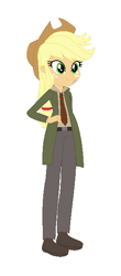 Size: 280x638 | Tagged: safe, artist:fjessemcsm, artist:selenaede, base used, character:applejack, species:human, my little pony:equestria girls, ace attorney, alternate hairstyle, barely eqg related, capcom, clothing, crossover, dick gumshoe, hat, necktie, shoes