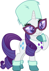 Size: 3000x4341 | Tagged: safe, artist:cloudyglow, character:rarity, species:pony, species:unicorn, episode:best gift ever, g4, my little pony: friendship is magic, .ai available, boots, clothing, female, glasses, hat, mare, outfit, shoes, simple background, smiling, solo, style, sunglasses, transparent background, vector, winter outfit