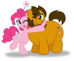 Size: 1920x1596 | Tagged: safe, artist:aleximusprime, character:pinkie pie, oc, oc:alex the chubby pony, species:earth pony, species:pony, alex the chubby pony, big, chubby, cute, dawwww, diabetes, fat, friends, hug, one eye closed, pictogram, plump, simple background, transparent background, wink