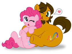 Size: 1920x1452 | Tagged: safe, artist:aleximusprime, character:pinkie pie, oc, oc:alex the chubby pony, species:earth pony, species:pony, buddies, chubby, cute, diabetes, fat, friends, heart, hug, hug from behind, one eye closed, pictogram, plump, simple background, transparent background, wink