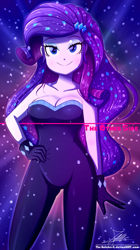 Size: 720x1290 | Tagged: safe, artist:the-butch-x, character:rarity, episode:the other side, g4, my little pony: equestria girls, my little pony:equestria girls, adorasexy, beautiful, beautisexy, bodysuit, breasts, busty rarity, cleavage, clothing, cute, dress, female, gloves, hand on hip, looking at you, raribetes, sexy, signature, smiling, solo, that was fast, underass, unitard
