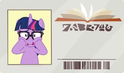 Size: 1280x757 | Tagged: safe, artist:cloudyglow, artist:phucknuckl, edit, editor:secrettitan, character:twilight sparkle, character:twilight sparkle (scitwi), species:pony, species:unicorn, episode:the point of no return, equestria girls:spring breakdown, g4, my little pony: equestria girls, my little pony: friendship is magic, my little pony:equestria girls, spoiler:eqg series (season 2), equestria girls ponified, female, inkscape, library card, looking at you, mare, open mouth, ponified, sci-twi's pony reaction, shocked expression, simple background, solo, template, unicorn sci-twi, vector, vector edit, written equestrian