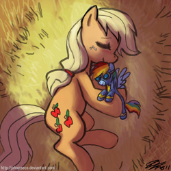 Size: 900x900 | Tagged: safe, artist:johnjoseco, character:applejack, character:rainbow dash, species:earth pony, species:pony, ship:appledash, clothing, female, goggles, lesbian, mare, on side, plushie, shipping, sleeping, solo, uniform, wonderbolts uniform