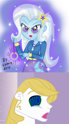 Size: 1600x2888 | Tagged: safe, artist:sumin6301, edit, character:prince blueblood, character:trixie, ship:bluetrix, my little pony:equestria girls, equestria girls-ified, female, hypnosis, male, one piece, pendulum swing, shipping, shipping domino, straight