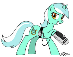 Size: 1200x935 | Tagged: safe, artist:johnjoseco, character:lyra heartstrings, species:pony, species:unicorn, female, grin, mare, nintendo, nintendo entertainment system, power glove, simple background, smiling, solo, white background