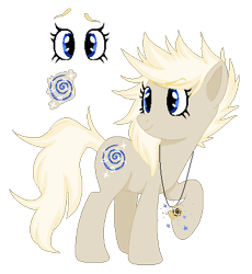 Size: 411x447 | Tagged: safe, artist:lynxxit, artist:selenaede, base used, oc, oc only, oc:time turner, parent:derpy hooves, parent:doctor whooves, parents:doctorderpy, species:earth pony, species:pony, bio in the source, cutie mark, female, jewelry, mare, necklace, next generation, offspring, raised hoof, reference sheet, simple background, solo, transparent background