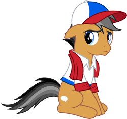 Size: 3210x3000 | Tagged: safe, artist:cloudyglow, character:quibble pants, species:earth pony, species:pony, episode:common ground, g4, my little pony: friendship is magic, .ai available, cap, clothing, cute, hat, high res, male, pouty, quibblebetes, sad, sadorable, simple background, sitting, solo, transparent background, vector
