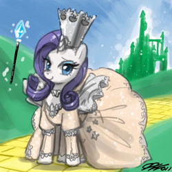 Size: 900x900 | Tagged: safe, artist:johnjoseco, character:rarity, species:pony, species:unicorn, clothing, crossover, female, glinda, glinda the good witch, mare, solo, the wizard of oz, wand