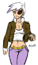 Size: 386x651 | Tagged: safe, artist:johnjoseco, character:gilda, species:human, avatar the last airbender, breasts, burn scar, cleavage, clothing, female, humanized, jacket, midriff, recolor, scar, simple background, species swap, white background, zuko