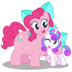 Size: 1920x1916 | Tagged: safe, artist:aleximusprime, character:pinkie pie, character:princess flurry heart, species:alicorn, species:earth pony, species:pony, auntie pinkie, bow, chubbie pie, chubby, cute, diabetes, diabetes intensifies, diapinkes, fat, female, filly, filly flurry heart, flurry heart's story, flurrybetes, hug, matching bow mares, plump, pudgy pie, simple background, transparent background