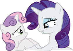 Size: 5999x4228 | Tagged: safe, artist:cloudyglow, character:rarity, character:sweetie belle, species:pony, species:unicorn, episode:crusaders of the lost mark, g4, my little pony: friendship is magic, .ai available, absurd resolution, bust, duo, female, hoof hold, lidded eyes, sisters, vector