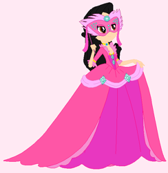 Size: 570x584 | Tagged: safe, artist:selenaede, artist:unicornsmile, artist:user15432, base used, oc, oc only, oc:aaliyah, species:human, my little pony:equestria girls, aaliyah, barely eqg related, clothing, dress, equestria girls style, equestria girls-ified, jewelry, mask, necklace, pink dress