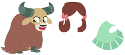 Size: 877x388 | Tagged: safe, artist:selenaede, character:yona, species:yak, base, bow, cloven hooves, female, hair bow, horns, monkey swings, simple background, solo, wat, white background
