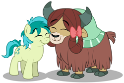 Size: 1920x1279 | Tagged: safe, artist:aleximusprime, character:sandbar, character:yona, species:earth pony, species:pony, species:yak, ship:yonabar, episode:she's all yak, g4, my little pony: friendship is magic, bow, cute, diabetes, female, friends, male, nuzzling, platonic, sandabetes, shipping, straight, yonadorable