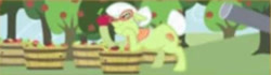Size: 449x126 | Tagged: safe, artist:egophiliac, character:granny smith, species:pony, episode:the super speedy cider squeezy 6000, g4, my little pony: friendship is magic, apple, apple tree, bucket, chute, female, food, game:the super speedy cider squeezy 6000, low quality, solo