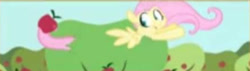 Size: 448x128 | Tagged: safe, artist:egophiliac, character:fluttershy, species:pony, episode:the super speedy cider squeezy 6000, g4, my little pony: friendship is magic, apple, apple tree, cute, female, fluttertree, food, game:the super speedy cider squeezy 6000, low quality, solo, tail wrap, tree