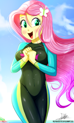 Size: 820x1360 | Tagged: safe, artist:the-butch-x, part of a set, character:fluttershy, g4, my little pony: equestria girls, my little pony:equestria girls, adorasexy, beautiful, blushing, breasts, clothing, cute, diving suit, female, open mouth, sexy, shyabetes, signature, solo, stupid sexy fluttershy, swimsuit, wetsuit