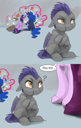 Size: 1280x2012 | Tagged: safe, artist:silfoe, character:princess luna, character:starlight glimmer, character:tempest shadow, character:twilight sparkle, character:twilight sparkle (alicorn), oc, oc:pterus, parent:princess luna, parent:twilight sparkle, parents:twiluna, species:alicorn, species:bat pony, species:pony, royal sketchbook, :t, adopted offspring, book, comic, magic, telekinesis