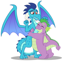 Size: 1024x980 | Tagged: safe, artist:aleximusprime, character:princess ember, character:spike, species:dragon, adult, adult spike, chubby, cute, dragoness, eyes closed, fat, fat spike, female, friendshipping, hug, older, older spike, patting, plump