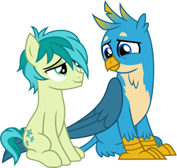 Size: 3163x3000 | Tagged: safe, artist:cloudyglow, character:gallus, character:sandbar, species:griffon, species:pony, ship:gallbar, .ai available, gay, looking at each other, male, shipping, show accurate, vector
