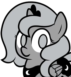 Size: 475x512 | Tagged: safe, artist:egophiliac, character:princess luna, species:pony, moonstuck, female, filly, monochrome, solo, woona, younger