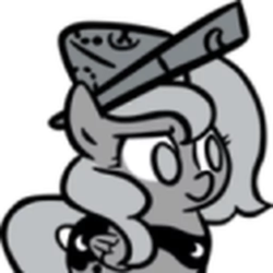 Size: 512x512 | Tagged: safe, artist:egophiliac, character:princess luna, species:pony, moonstuck, cartographer's cap, clothing, female, filly, hat, monochrome, solo, woona, younger