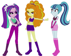 Size: 682x543 | Tagged: safe, artist:selenaede, artist:sturk-fontaine, character:adagio dazzle, character:aria blaze, character:sonata dusk, my little pony:equestria girls, belly button, clothing, midriff, pigtails, ponytail, sports, sports bra, the dazzlings, twintails, wrestling