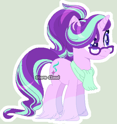 Size: 388x409 | Tagged: safe, artist:dinkydoolove, artist:selenaede, base used, character:starlight glimmer, species:pony, species:unicorn, alternate hairstyle, beautiful, clothing, colored hooves, female, glasses, hoof fluff, mare, obtrusive watermark, ponytail, redesign, scarf, simple background, smiling, socks (coat marking), solo, unshorn fetlocks, watermark, white outline