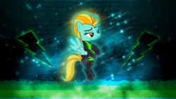 Size: 3840x2160 | Tagged: safe, artist:cloudyglow, artist:game-beatx14, edit, character:lightning dust, species:pegasus, species:pony, episode:the washouts, g4, my little pony: friendship is magic, 4k, clothing, female, mare, solo, uniform, wallpaper, wallpaper edit, washouts uniform