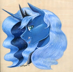 Size: 1100x1084 | Tagged: safe, artist:baron engel, character:princess luna, species:alicorn, species:pony, female, mare, open mouth, solo, tongue out, traditional art
