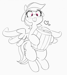 Size: 1280x1427 | Tagged: safe, artist:pabbley, character:rainbow dash, species:pegasus, species:pony, 30 minute art challenge, barrel, cider, female, flying, happy, heart, solo
