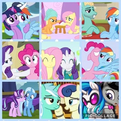 Size: 1080x1080 | Tagged: safe, artist:mysticalpha, character:applejack, character:bon bon, character:dj pon-3, character:fluttershy, character:lyra heartstrings, character:octavia melody, character:pinkie pie, character:rainbow dash, character:rarity, character:starlight glimmer, character:sweetie drops, character:trixie, character:twilight sparkle, character:vinyl scratch, character:zephyr breeze, species:pony, ship:appleshy, ship:lyrabon, ship:pinkiedash, ship:raripie, ship:rarishy, ship:scratchtavia, ship:startrix, ship:twidash, collage, female, lesbian, male, shipping, straight, zephdash