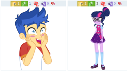 Size: 486x274 | Tagged: safe, artist:cloudyglow, artist:themexicanpunisher, character:flash sentry, character:twilight sparkle, character:twilight sparkle (scitwi), species:eqg human, derpibooru, ship:flashlight, equestria girls:spring breakdown, g4, my little pony: equestria girls, my little pony:equestria girls, spoiler:eqg series (season 2), cute, diasentres, female, glasses, hair bun, juxtaposition, male, meta, sciflash, shipping, simple background, starry eyes, straight, transparent background, vector, wingding eyes